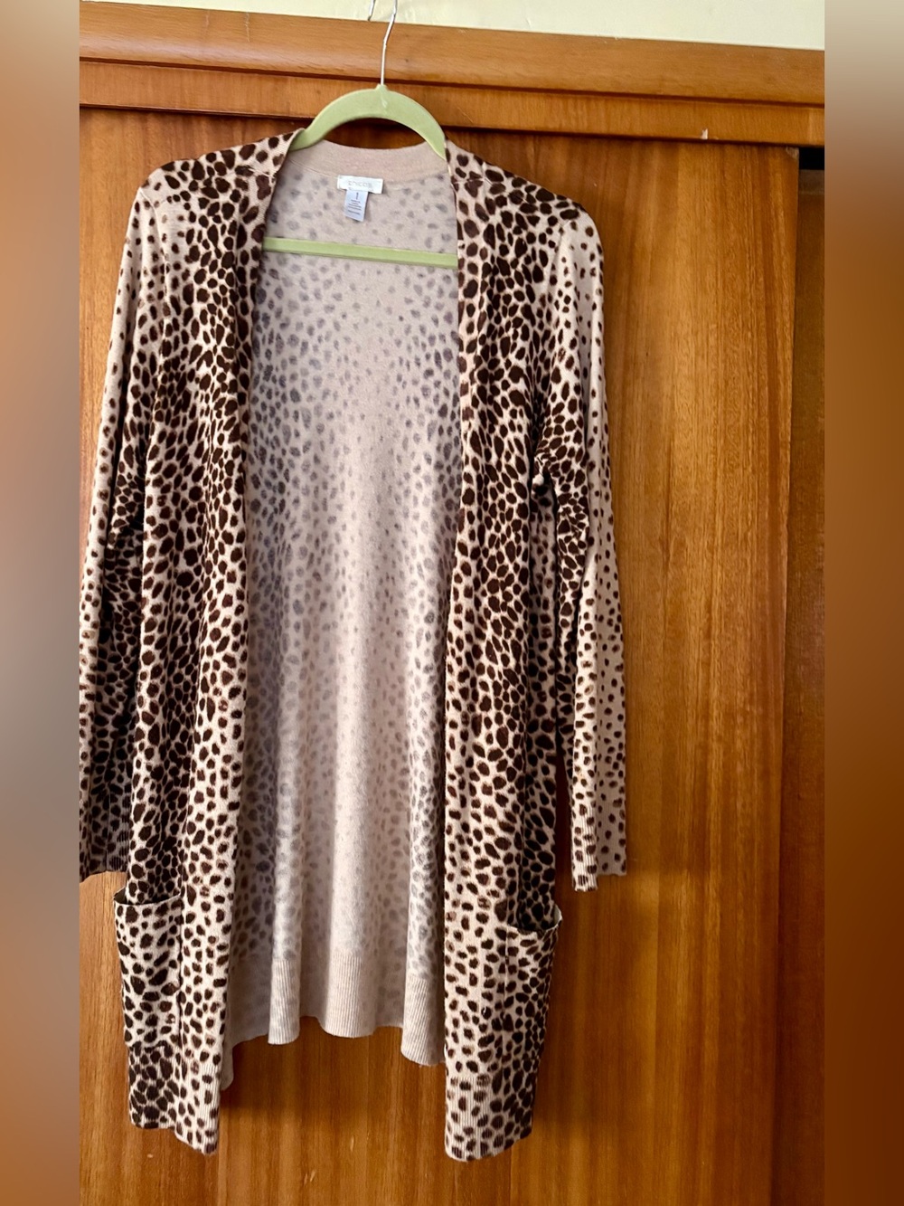 Chico's Leopard Print Open-Front Cardigan in Beige and Brown